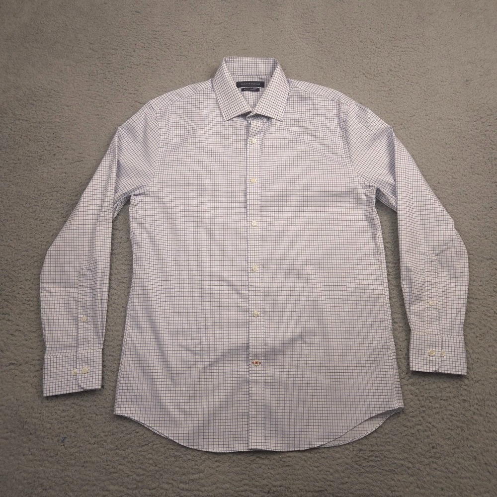 Tommy Hilfiger Mens Shirt Slim Fit Stretch M Blue White Grid Check Dress